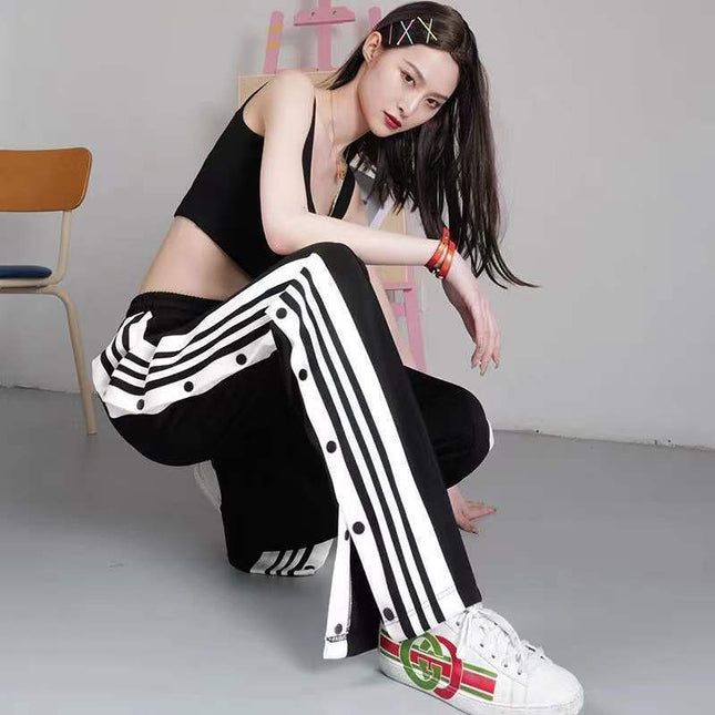 Autumn 2021 New Wide Leg Pants Couple Ins Korean-style Side-printed Buckle Sports Casual Trousers Trendy for Men and Women