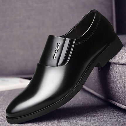 Leather Shoes for Men, Youth Business Casual Formal Slip-On Shoes, Spring New Style, Black Student Korean Style Wedding Leather Shoes