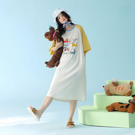ClAss A XinjiAng Cotton Nightgown for Women, Pure Cotton, Fresh FlorAl Mid-skirt, Cute And Sweet Girl's Home Clothes ThAt CAn Be Worn Outside in Summer