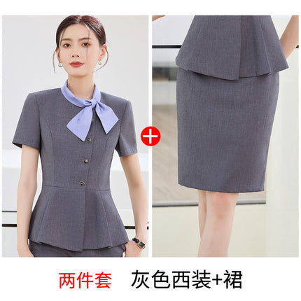 New Professional suit Women's Summer Short-sleeved Fashion Temperament Goddess Fan Jewelry Shop Beauty Salon Front Desk Reception Work Clothes