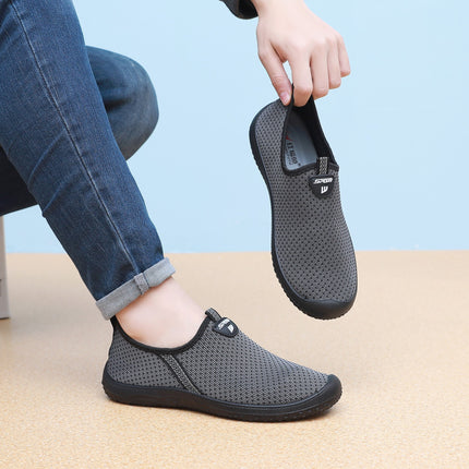 Spring and Summer Men's Single Mesh Shoes, Breathable Casual Beanie Slip-On Soft-Soled Old Beijing Cloth Shoes, Middle-Aged and Elderly Dad's Lazy Shoes