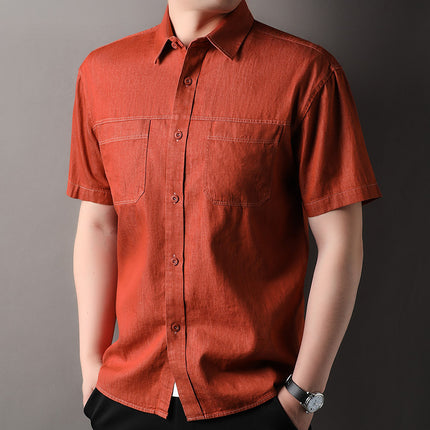 Hengyuanxiang Middle-aged Shirt Men's Pure Cotton Pocket Men's Shirt 2025 Summer New Business Casual Shirt