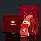 Gold buckle red face [full red belt body]-solid wood gift box / 105cm