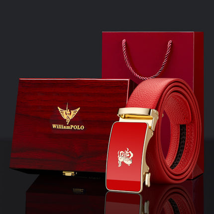 King's Paul 2025 New Arrival Belt Men's Red Year of the Snake Men's Belt Automatic Buckle Belt Gift
