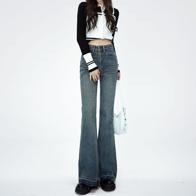 Vintage Jeans Women's Autumn and Winter 2024 New American Style High Waist Slimming All-match Wide Leg Not Sticking Leg Micro Horn Pants
