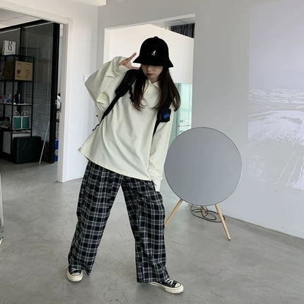 Lazy Wind Contrast Color Stitching Plaid Casual Pants Women's 2025 Spring and Summer Loose Comfortable Slimming Wide Leg Pants Women