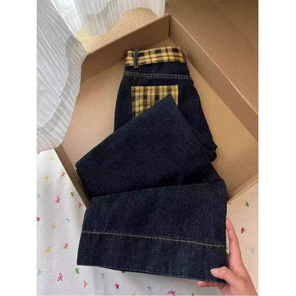 2025 Spring and Autumn New American Retro Design Personality Loose Wide-Leg Floor-Length Jeans for Women
