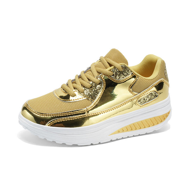 Cross-Border Rocking Shoes Trendy Gold Mirror Glossy Shoes Casual Shoes Outdoor Large Size Women's Shoes Sequined Thick Sole New Style