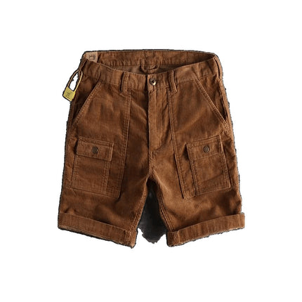 Japanese Retro Distressed Washed Work Shorts Men's Summer American Retro Casual Versatile Corduroy Straight Shorts