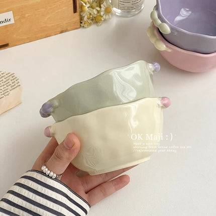 High Yan Value ins Jelly Bean Pearl Double Ear Bowl Cute Cream Style Yogurt Fruit Oatmeal Salad Breakfast Soup Rice Bowl