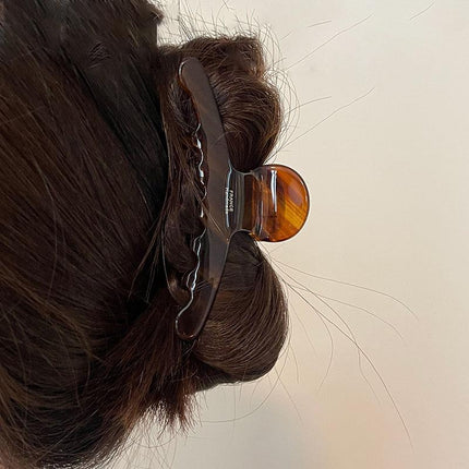 Korea Imported Retro Elegant Caramel Line Sense Dark Brown Mint Medium Curved Disc Hair Grab Clip Shark Clip