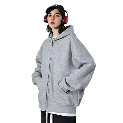 550g heavy-weight pullover hooded sports sweater men's double zipper solid color loose fashion jacket European and American autumn and winter new products