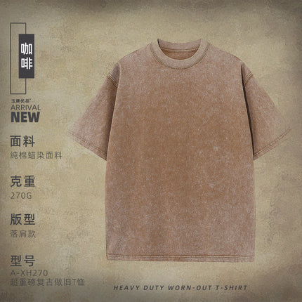 270g heavyweight old T-shirt custom printed LOGO cotton washed snowflake tide brand cross-border T-shirt direct spray printing figure