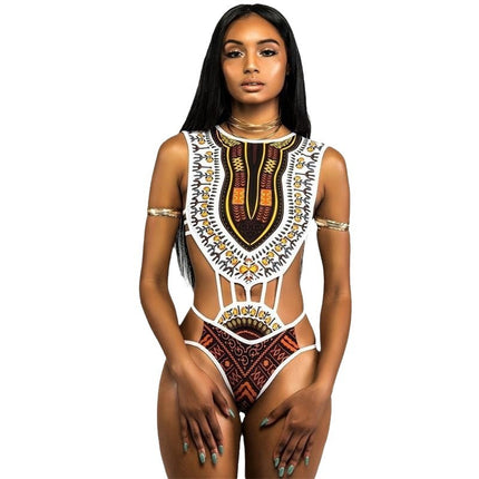Cross-border New Swimsuit European and American Ethnic Style Floral Multi-belt Zipper AliExpress Swimsuit for Women
