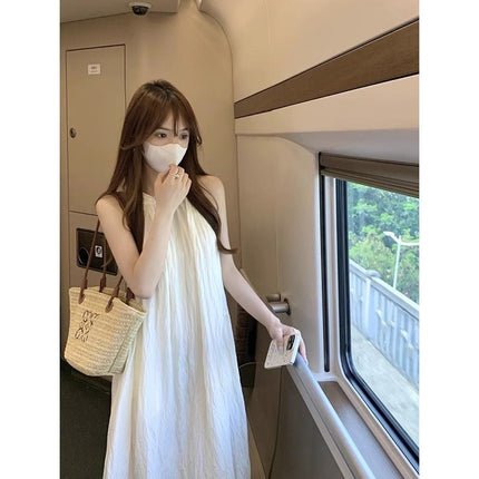 Sweet Halterneck Dress Fairy Summer 2024 New White Skirt Sleeveless High-End Elegant A-Line Long Skirt