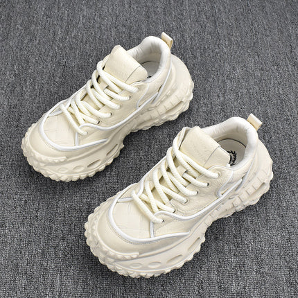 Korean Style Breathable 2025 Spring Low-Top Men's Sneakers White Leather New Versatile Thick-Soled Casual Trend