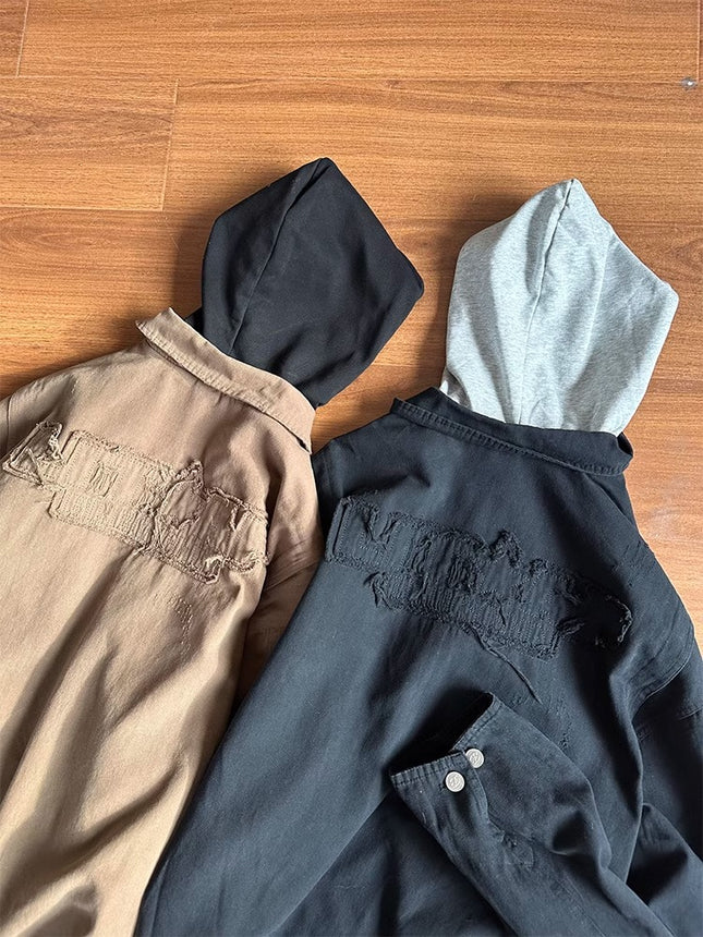 American Style Retro Fake Two-piece Design Sense Hooded Jacket Men's Spring New Fashion Brand cleanfit Short Jacket Top