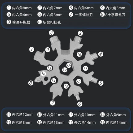 Multifunctional Snowflake Wrench Keychain Portable Hexagonal High Carbon Steel Octagonal Mini Wrench Tool Universal