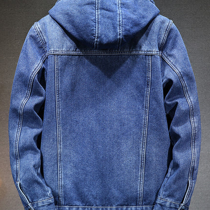 Cross-border new thick warm men's cotton-padded winter imitation lamb fleece cold-proof hooded fleece-lined Denim coat men