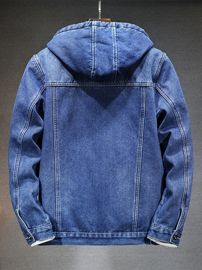 Cross-border new thick warm men's cotton-padded winter imitation lamb fleece cold-proof hooded fleece-lined Denim coat men