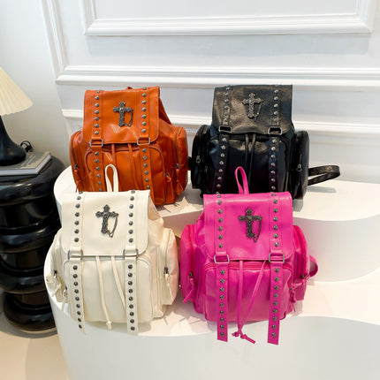 Large Capacity Backpack for Women 2026 New Style Cross-Studded Casual Unique Niche Student Backpack