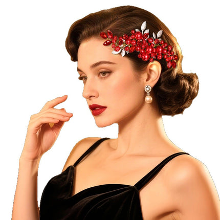 Chenxing European and American Retro Bridal Hair Comb Red Beaded Alloy Leaf Dance Performance Hair Accessory Cx596