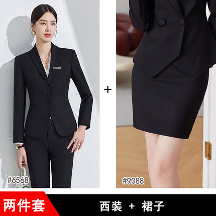 Blue Three-button Small Suit suit Women's Professional Dress Jewelry Shop Beauty Salon High-end Hotel Front Desk Work Clothes