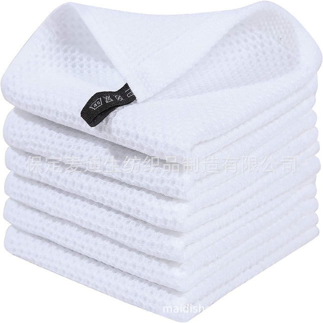 Cross-border Amazon pure cotton honeycomb kitchen dishwashing square towel can be suit with hook waffle square towel generation sticker code
