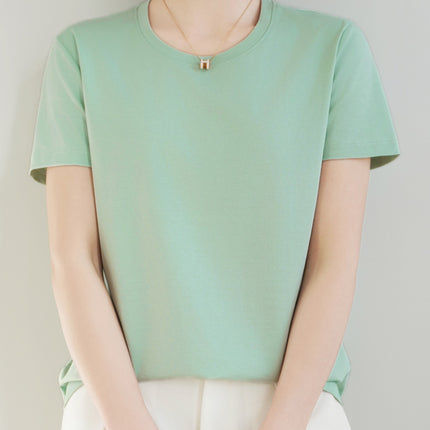 100 mercerized cotton short-sleeved T-shirt women's 2025 summer new V-neck cotton pullover vest cool feeling ice silk base