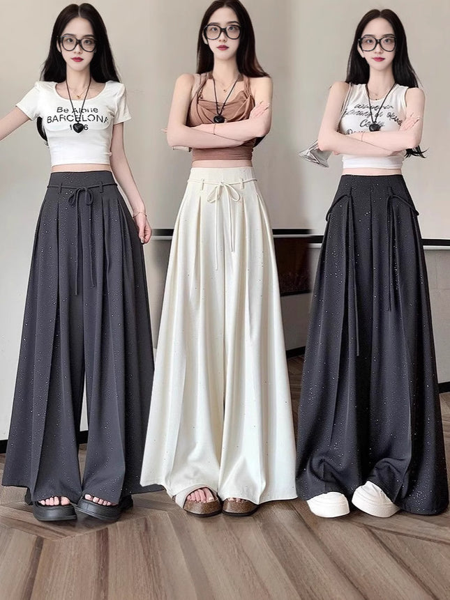 Fine Shiny Piece Suit Casual Pants Women's Summer New Wide Leg Culottes Hanging High Waist Slimming Loose Mop Pants