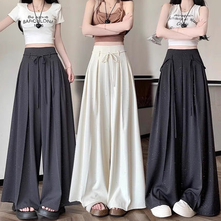 Fine Shiny Piece Suit Casual Pants Women's Summer New Wide Leg Culottes Hanging High Waist Slimming Loose Mop Pants
