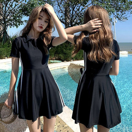 Women's Summer New Conservative Belly Covering Slimming Sports Boxer Hot Spring Swimsuit for Students