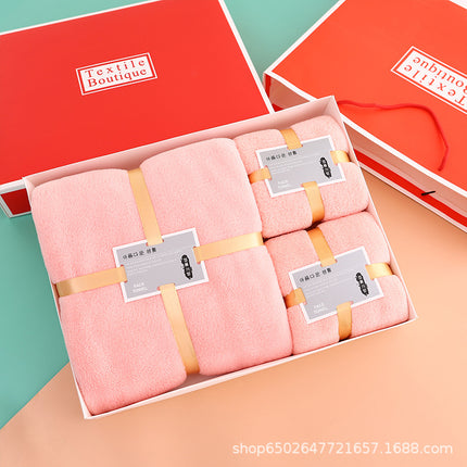 Wholesale coral fleece gift box bath towel three-piece company annual meeting activities hand gift towel gift suit LOGO