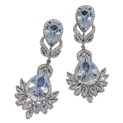 European and American Style Ins Retro Water Drop Zircon Earrings High-End Tassel Ear Clip Long Luxury Earrings Cross-Border Hot Style
