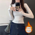 [skin-comforting velvet slim long sleeves] white / M (recommended below 50kg)