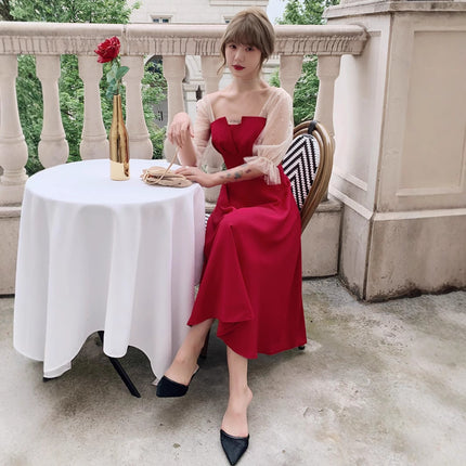 Toast Dress Bride wine red Summer dress Women Usually Wear High-end Wedding Engagement Door Dress