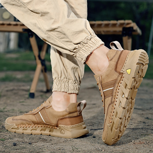 Cross-Border Hot-Selling Spring and Summer New Products Hand-Stitched Casual Men's Shoes Fashionable Thick-Soled Versatile Non-Slip Genuine Leather Hiking Shoes