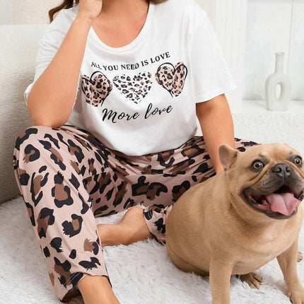 Cross-border European and American plus size Pajamas Women's Casual Loose Comfortable Outer Wearing Leopard Print Home Clothes suit Wholesale