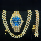 Golden blue surface (watch + bracelet + necklace)