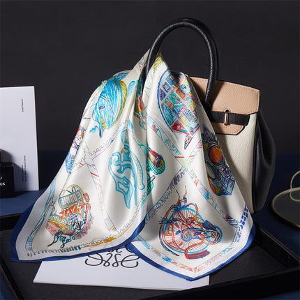 Silk Scarf 70% Mulberry Silk Small Square Scarf for Women, 16-Grid Pattern, Suitable for Spring and Autumn, Can Be Paired with Shirts, Neck Protection, Thin Scarf
