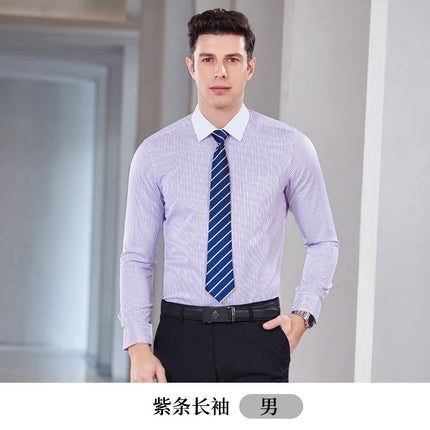 Striped Shirt Women's Short-sleeved Business Workwear Men's and Women's Business Wear Shirt Black Office White-collar Work Clothes suit