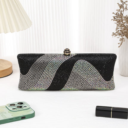 Cross-Border New Fashion Crystal Gradient Small Diamond Hollow Evening Clutch Bag Chain Shoulder Evening Bag Chain Women's Bag