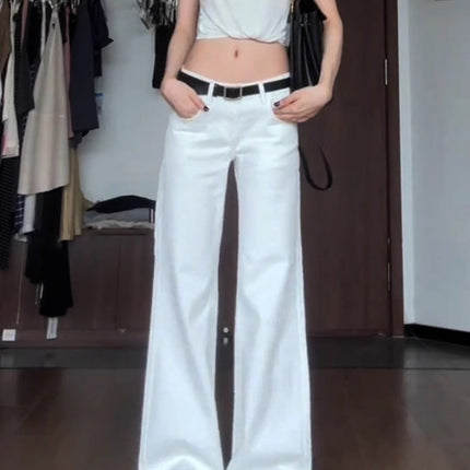 White Low-Rise Flared Jeans for Women 2025 Autumn New Petite Slimming Bell-Bottom Floor-Length Pants