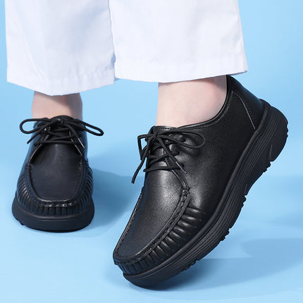 in stock nurse shoes women's soft bottom not tired feet spring and autumn breathable lace thick bottom white black work shoes for cross-border foreign trade