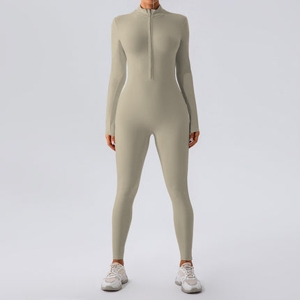 Cross-border Explosions High-elastic Zipper Vertical Collar Long-sleeved Yoga One-piece Suit Women's Sports Fitness Running Training Yoga Suit