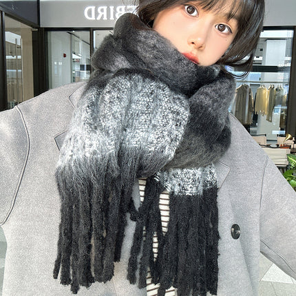 Unlimited Secret ~ dark blue light blue * striped thickened warm all-match scarf green autumn and winter couple plaid scarf