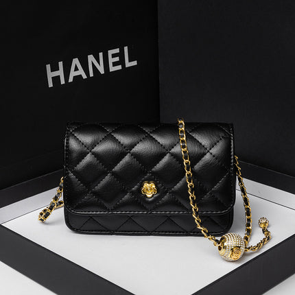 Small Gold Ball Crossbody Square Bag 2024 Summer Quilted Chain Bag Niche Single Shoulder Camellia Quilted Crossbody Bag