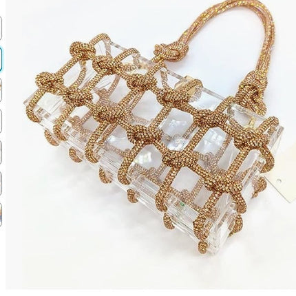 Cross-Border Spring and Summer Acrylic Transparent Storage Box Banquet Hand-Woven Rope Small Square Bag Armpit Handbag