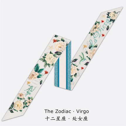 2025 Spring Tarot Twelve Constellations Series Women's Twill Silk Ribbon Tie Bag Small Silk Scarf Ribbon Scarf