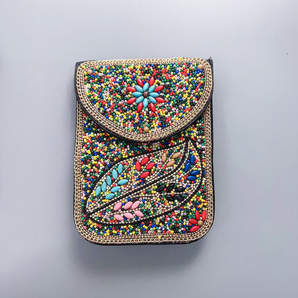 Bohemian Women's Mobile Phone Bag Xinjiang Inner Mongolia Yunnan Tourist Souvenirs Retro Heavy Industry Rice Bead Shoulder Bag